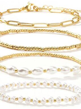 Handmade 14K Gold Cross Charm Stretch Bracelets Set for Women - Trendy Accessory